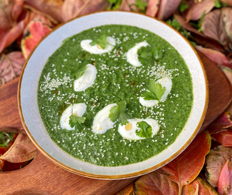 Spinach, Pea and Edamame Soup